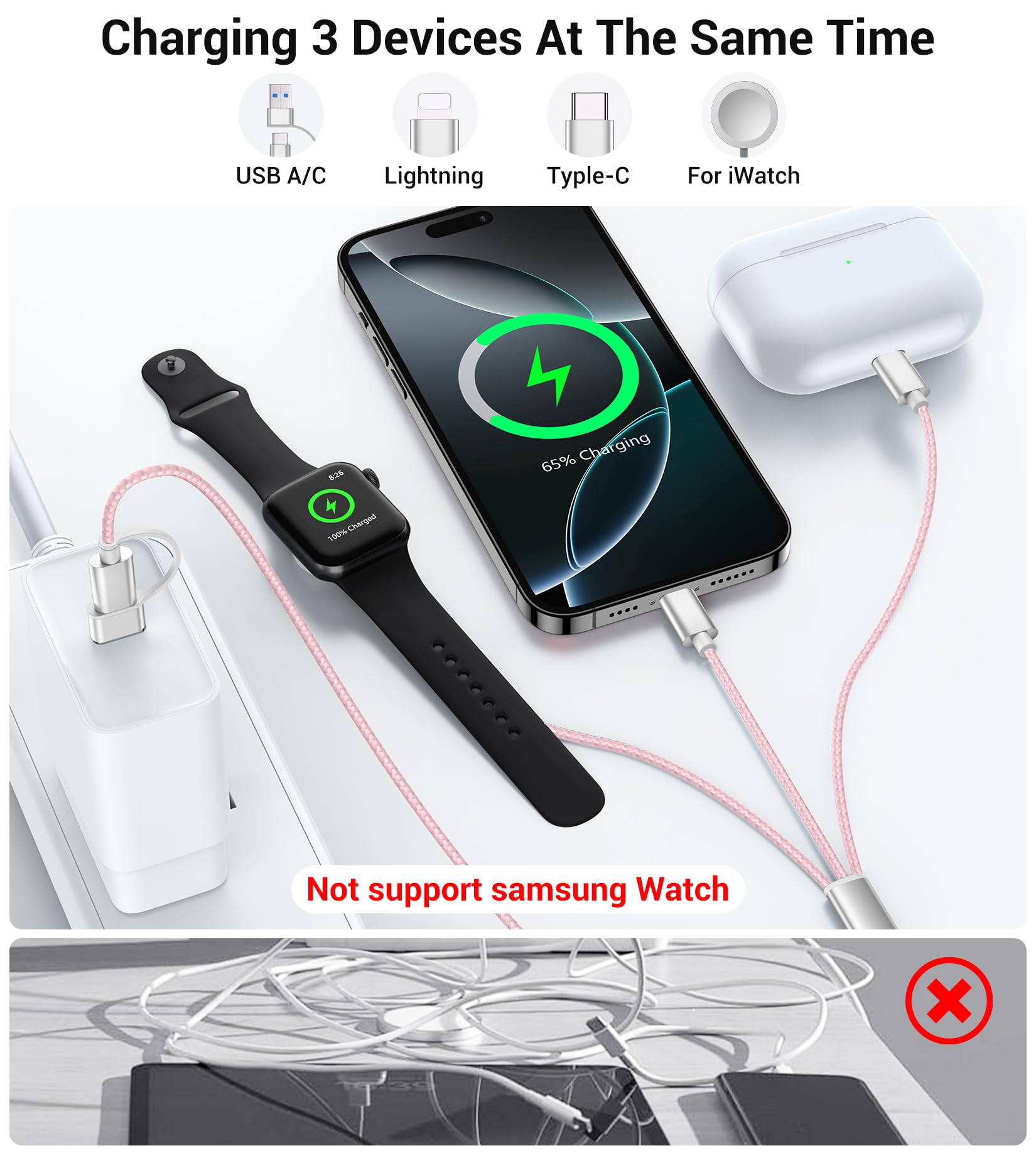 Foto 4 pulgar | Cargador Temdan Para Apple Watch Con Cable Usb C 3 En 2 Para Iphone 16 - Venta Internacional.