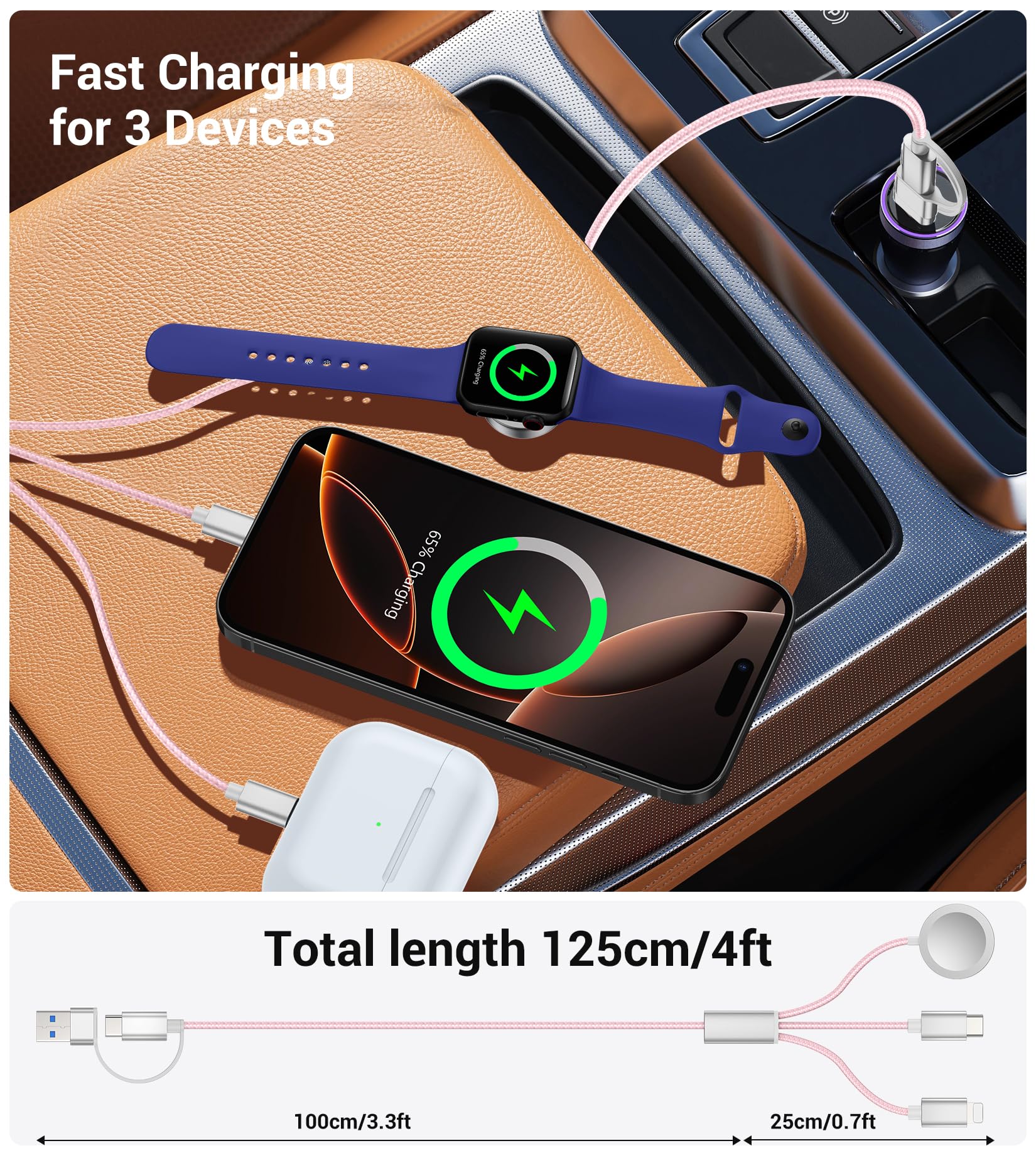 Foto 5 pulgar | Cargador Temdan Para Apple Watch Con Cable Usb C 3 En 2 Para Iphone 16 - Venta Internacional.