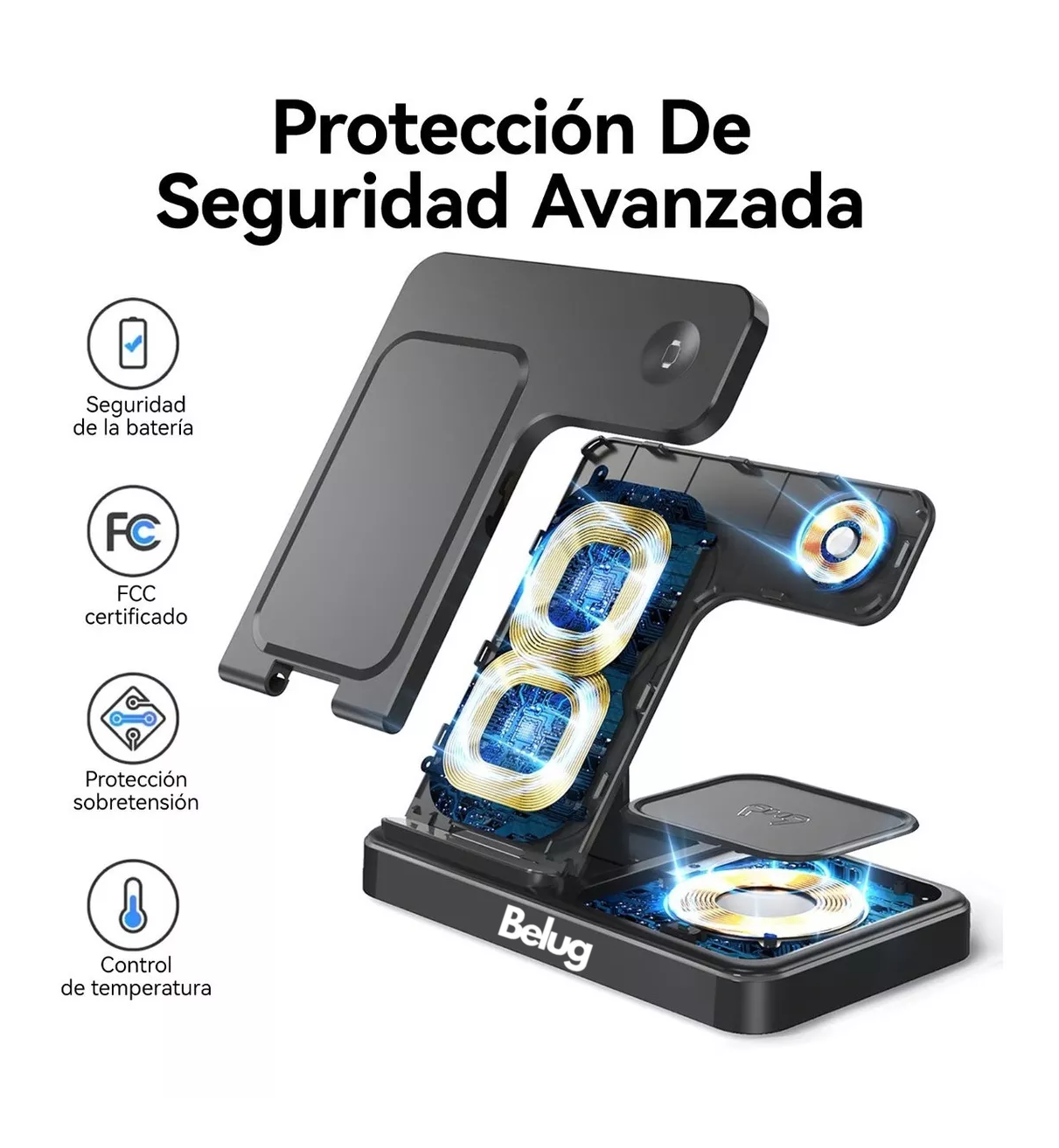 Foto 5 pulgar | 3 En 1 Cargador Inalambrico Para Iphone/iwatch/airpods Belug Negro