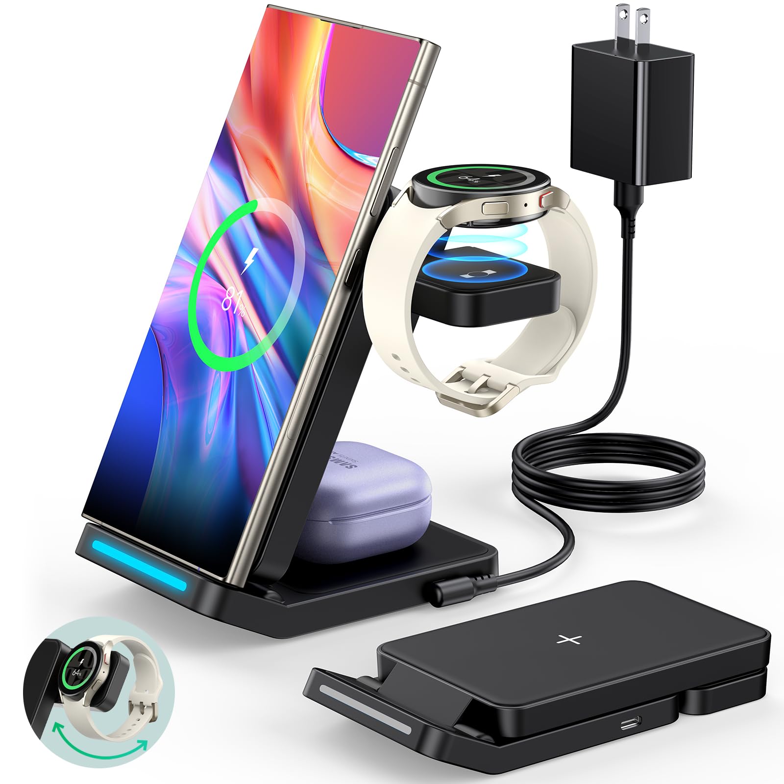 Foto 1 | Cargador Inalámbrico Plegable Meifigno 3 En 1 Para Samsung - Venta Internacional.