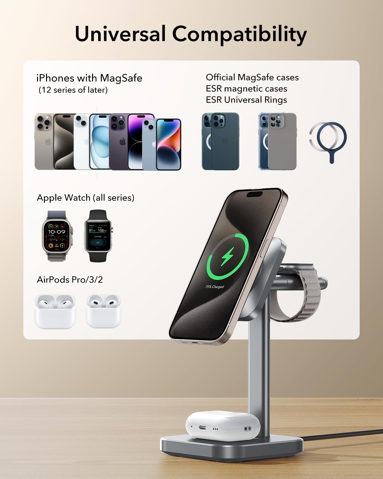 Foto 5 | Estación De Carga Inalámbrica Esr Qi2 3 En 1 Apple Watch 15w - Venta Internacional.