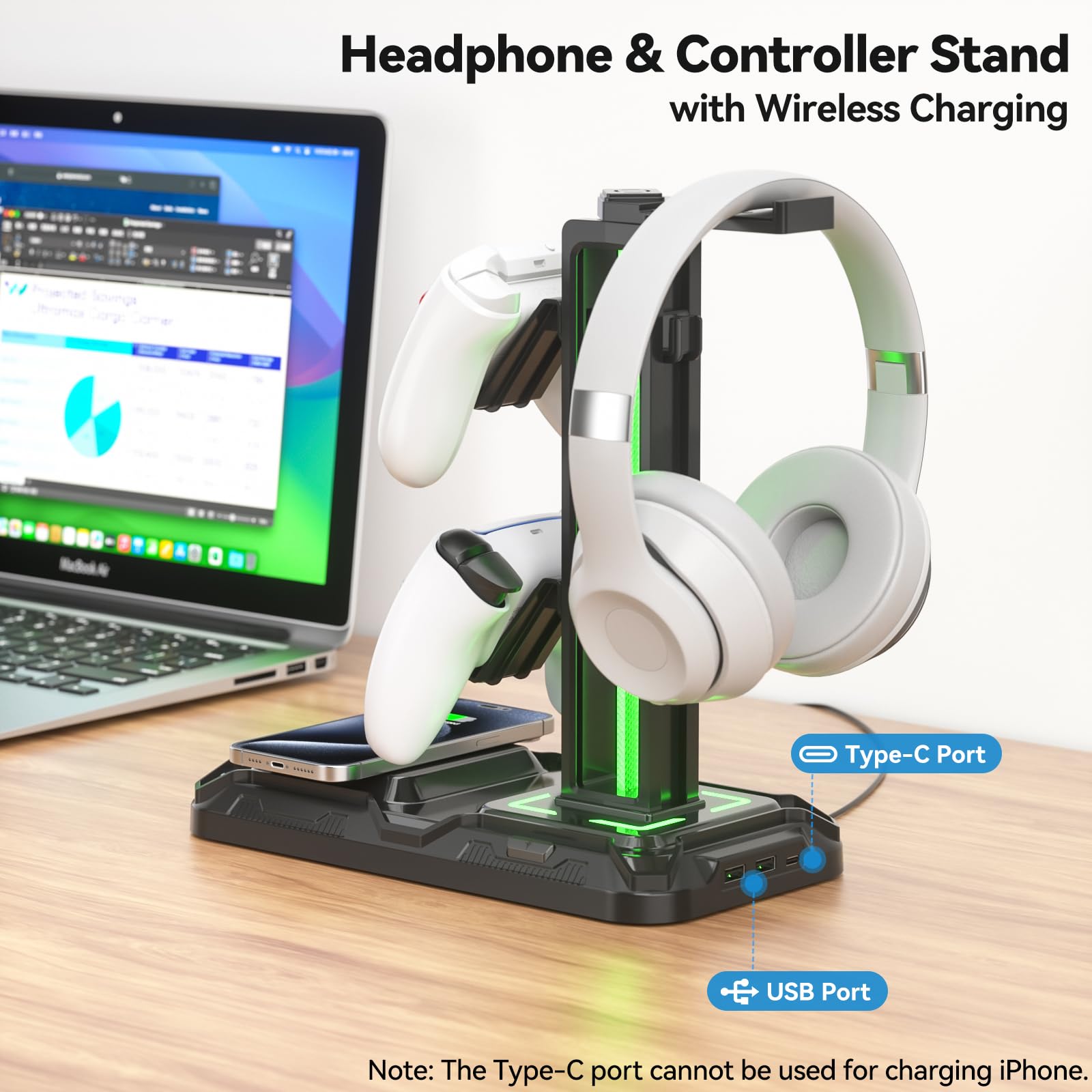Foto 3 pulgar | Soporte Para Auriculares Y Mando Con Carga Inalámbrica Kdd - Venta Internacional.