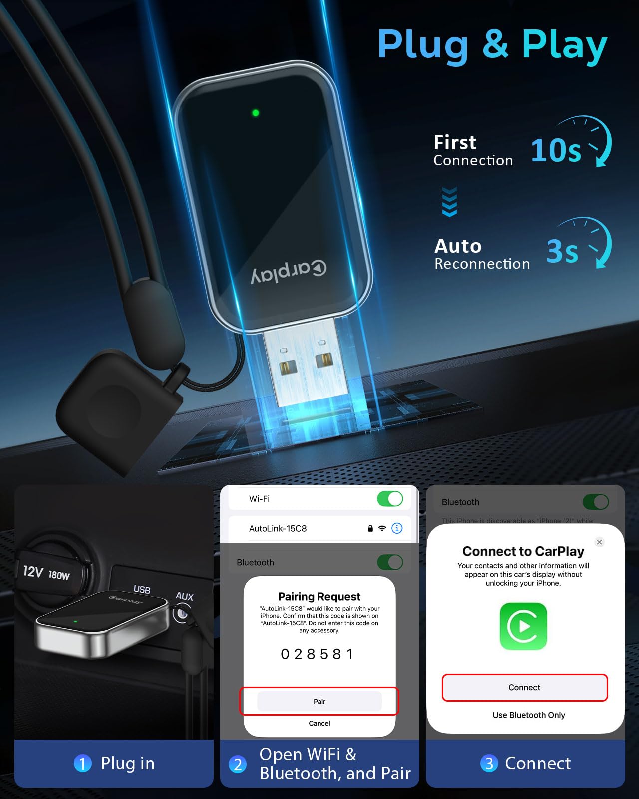 Foto 4 pulgar | Adaptador Carplay Inalámbrico Moko Para Iphone Ios 10+ Con Carplay - Venta Internacional.