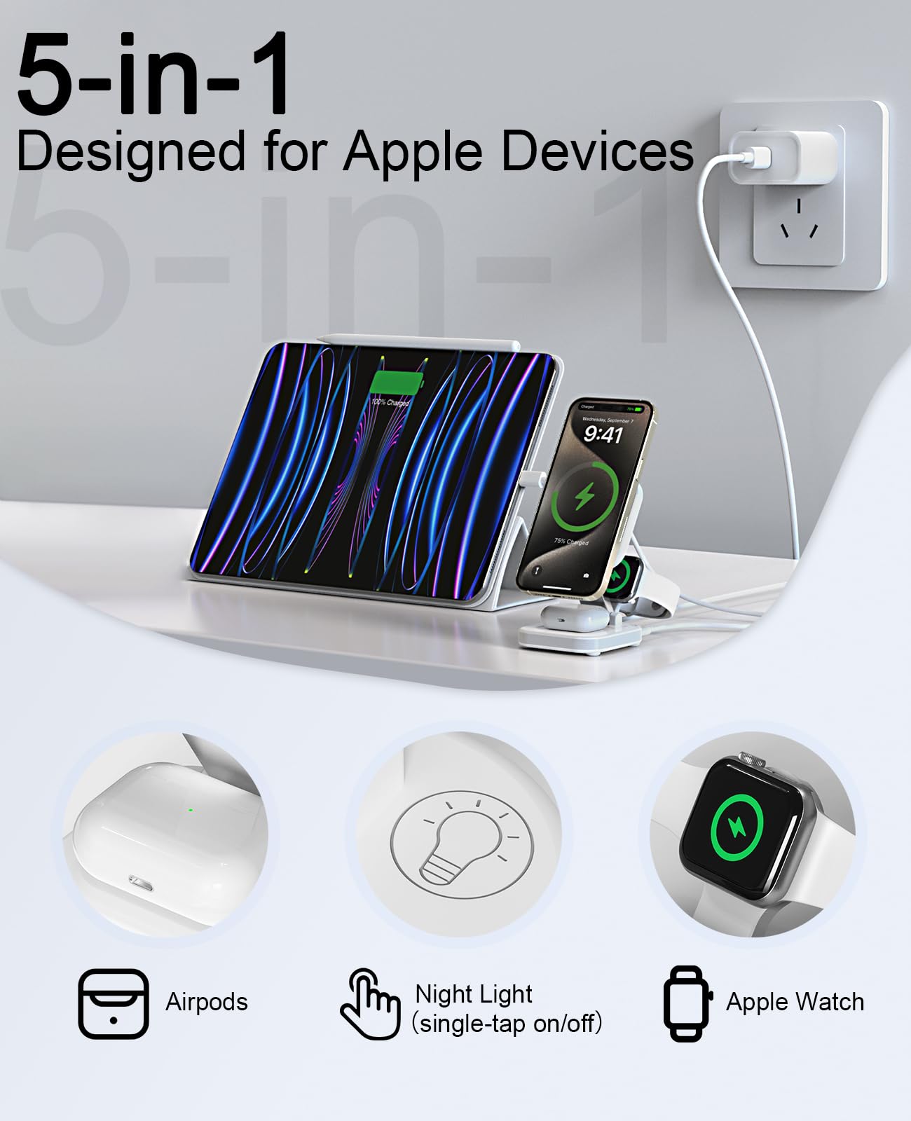 Foto 3 pulgar | Soporte De Carga Inalámbrico Quzudn 5 En 1 Para Apple Magsafe - Venta Internacional.