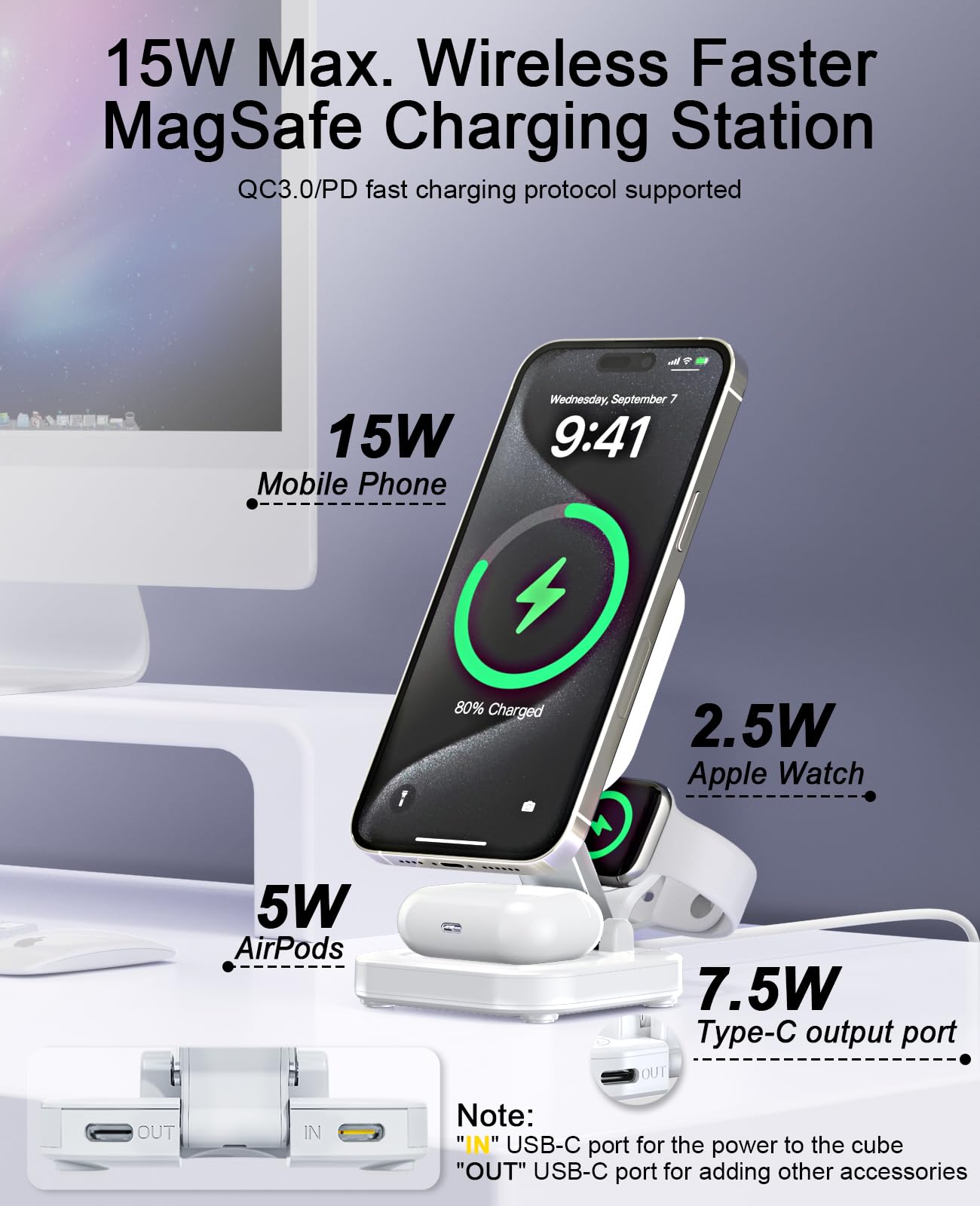 Foto 4 pulgar | Soporte De Carga Inalámbrico Quzudn 5 En 1 Para Apple Magsafe - Venta Internacional.