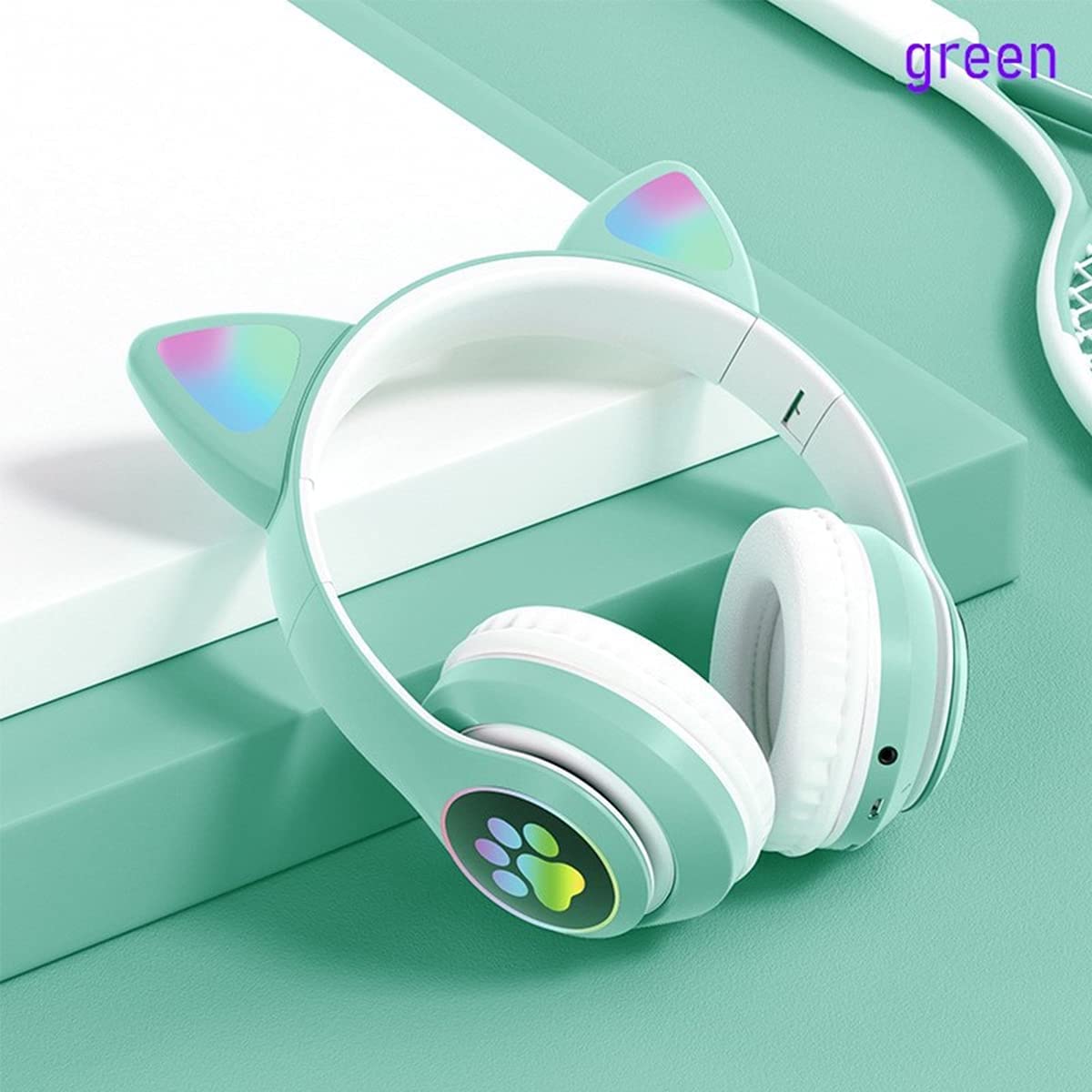 Foto 3 pulgar | Audífonos Bluetooth Inalámbricos con Forma de Orejas de Gato color Verde