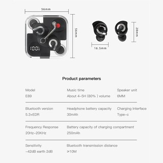 Foto 3 | Audífonos Bluetooth Manos Libres Fralugio E89 Gamer Mode Tws color Negro