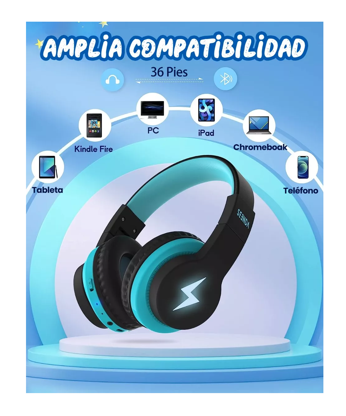 Foto 6 pulgar | Audífonos Inalámbricos Seenda Azules con Bluetooth