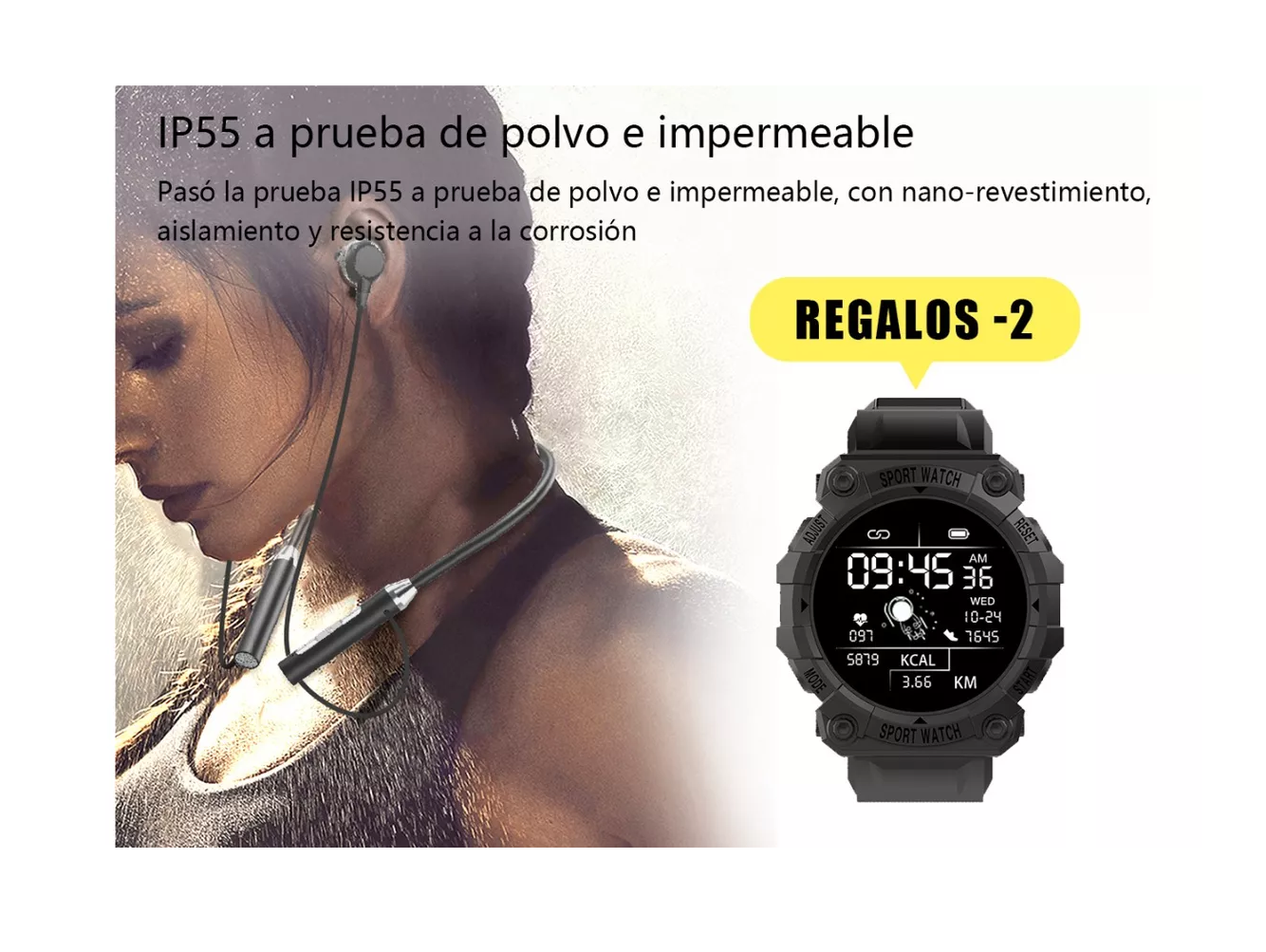 Foto 3 pulgar | Audífonos Deportivos con Reloj Sport Watch Negro 2 Piezas