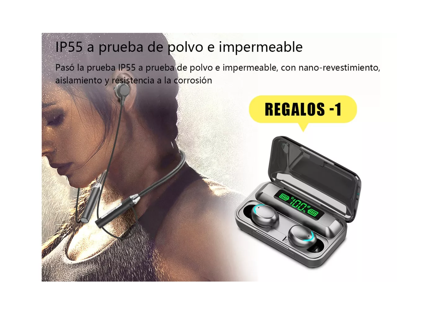 Foto 2 | Audífonos Deportivos con Audífonos True Wireless Negro 2 Piezas