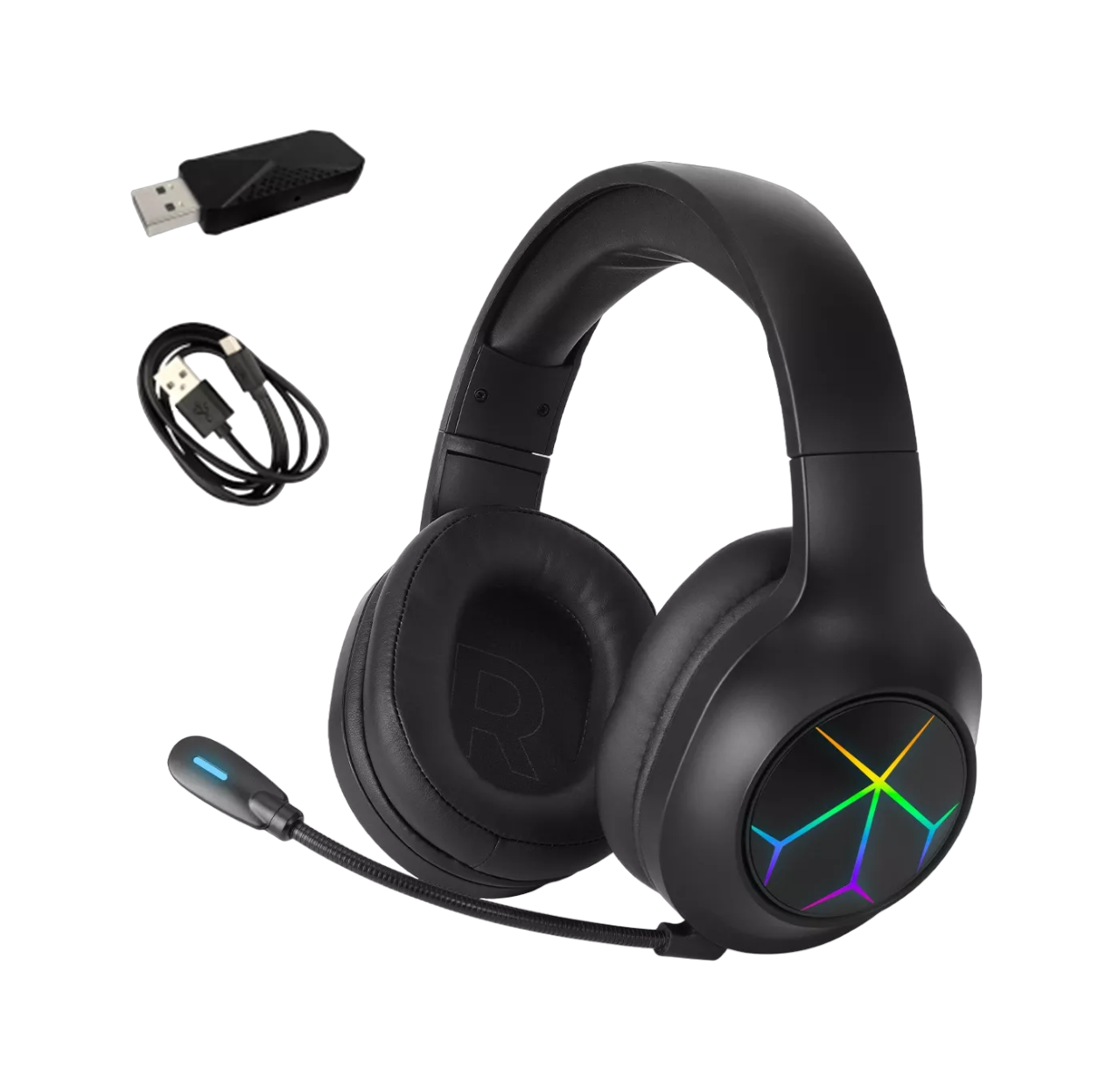 Foto 2 pulgar | Auriculares Gamer Inalámbricos Belug Negros con Líneas Coloridas Bluetooth 2.4 g
