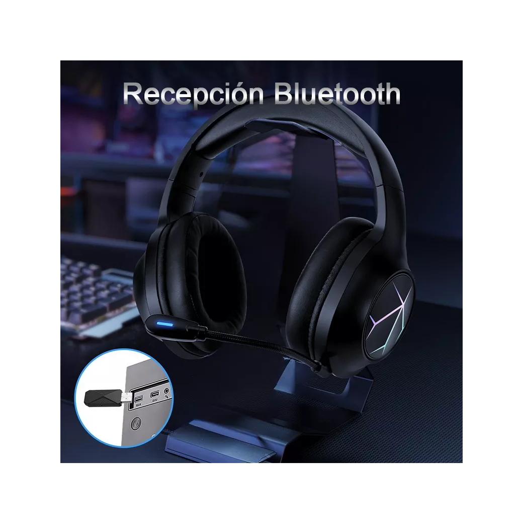 Foto 3 pulgar | Auriculares Gamer Inalámbricos Belug Negros con Líneas Coloridas Bluetooth 2.4 g