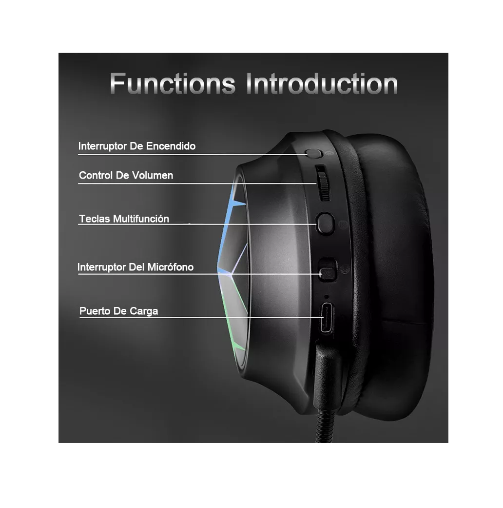 Foto 4 pulgar | Auriculares Gamer Inalámbricos Belug Negros con Líneas Coloridas Bluetooth 2.4 g