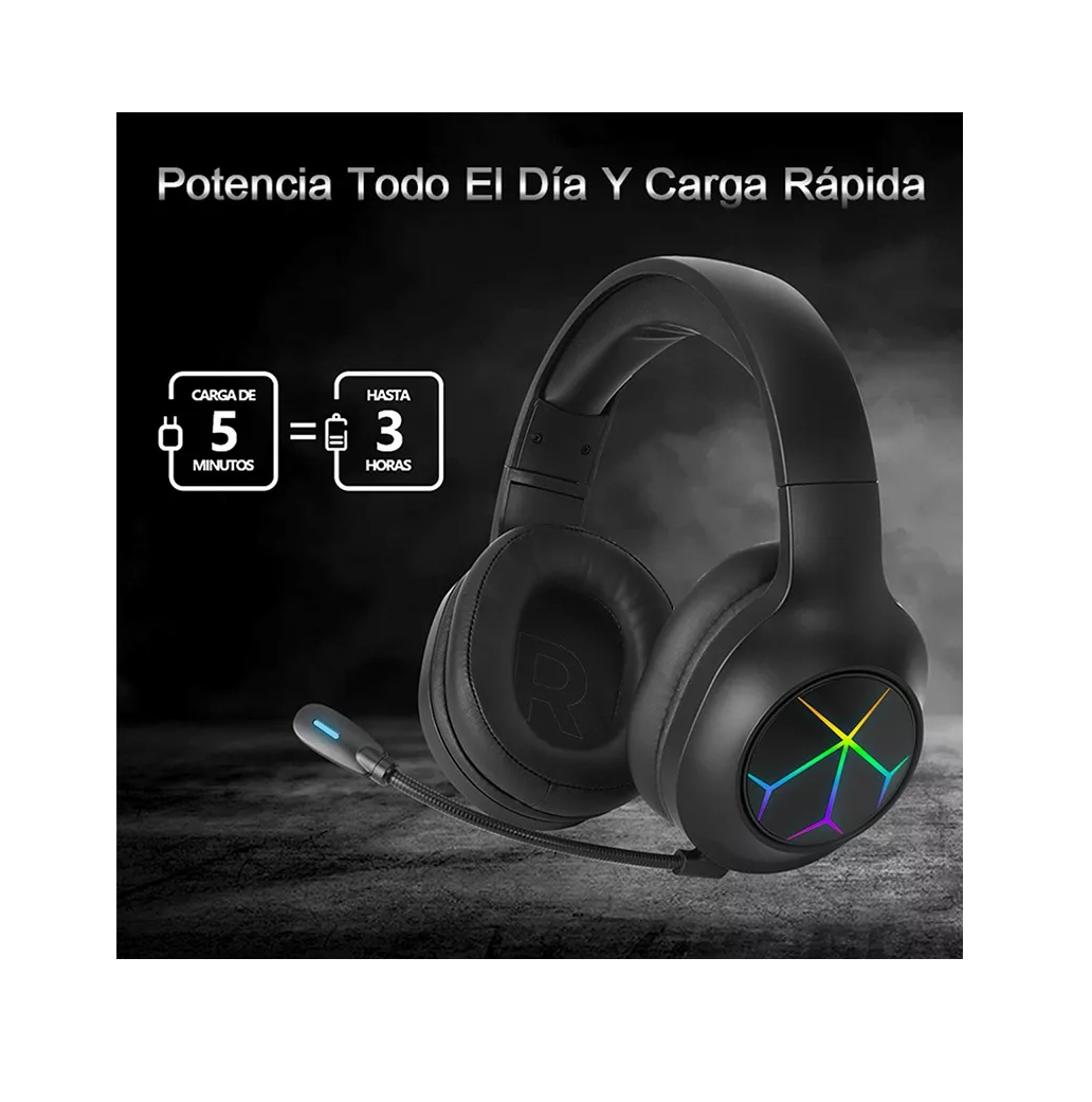 Foto 5 pulgar | Auriculares Gamer Inalámbricos Belug Negros con Líneas Coloridas Bluetooth 2.4 g