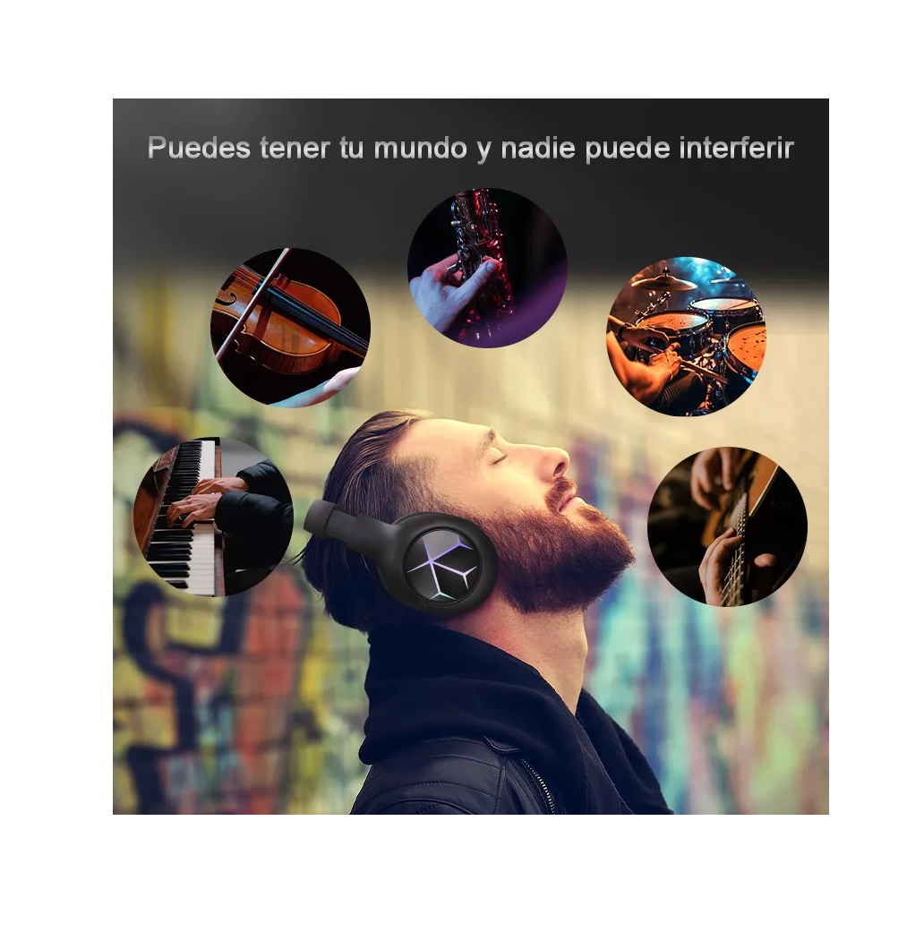 Foto 6 pulgar | Auriculares Gamer Inalámbricos Belug Negros con Líneas Coloridas Bluetooth 2.4 g