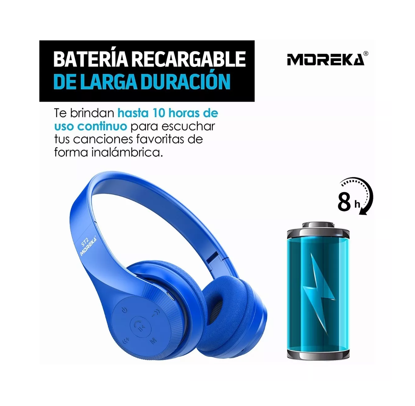 Foto 2 | Audífono Diadema Inalámbrico Moreka Plegable Azul