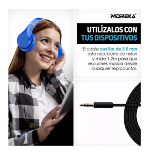 Foto 3 | Audífono Diadema Inalámbrico Moreka Plegable Azul