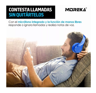 Foto 4 | Audífono Diadema Inalámbrico Moreka Plegable Azul