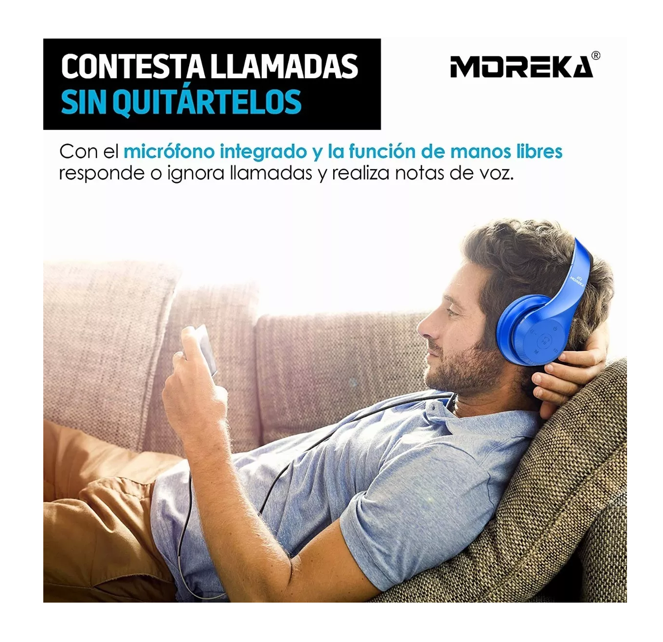 Foto 5 pulgar | Audífonos de Diadema Moreka Bluetooth Inalámbrico Plegable Azul