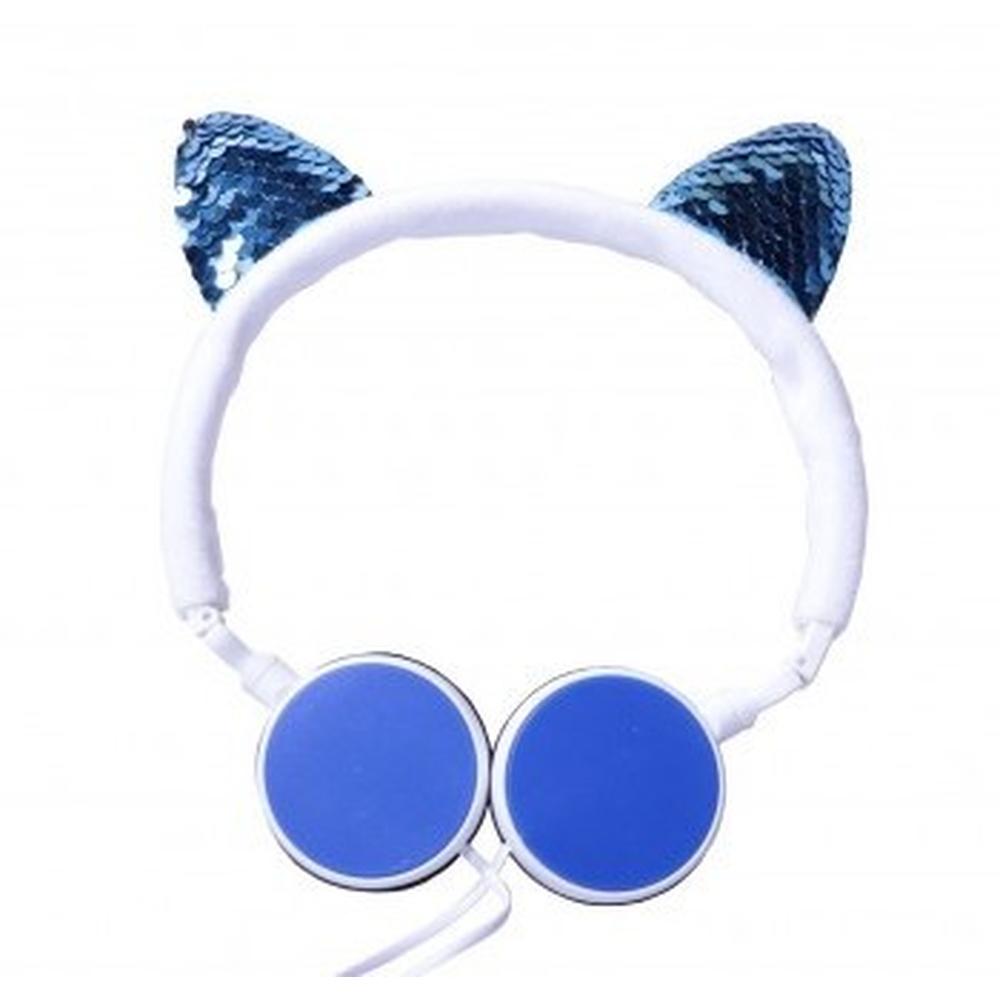 Audífonos Romms Diseño de Gato Lentejuela Azul con Micrófono
