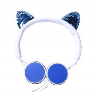 Foto 1 | Audífonos Romms Diseño de Gato Lentejuela Azul con Micrófono