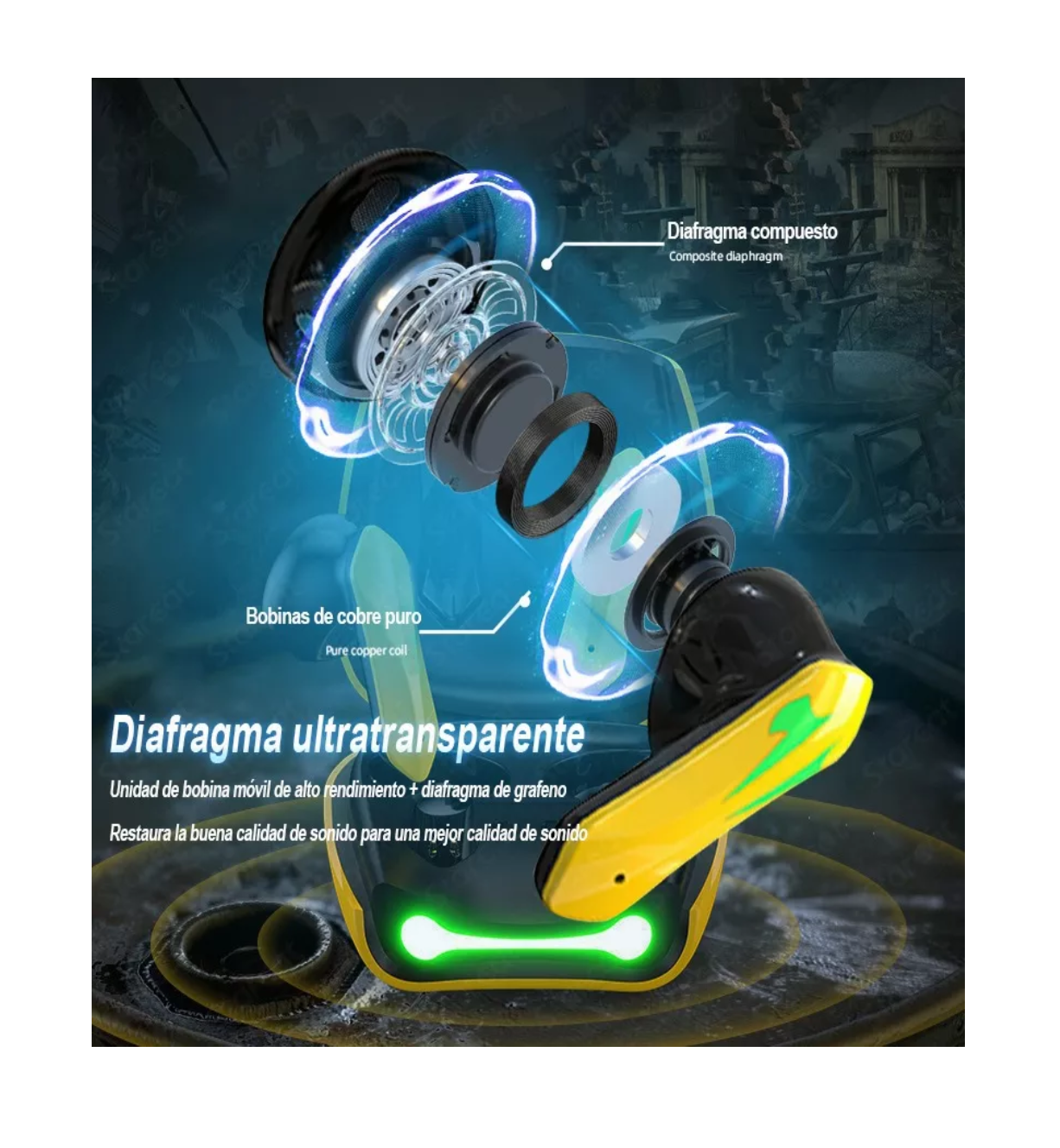 Foto 4 pulgar | Audífonos Gamer X16pro Bluetooth 5.2 Estéreo Pantalla Digital Amarillo