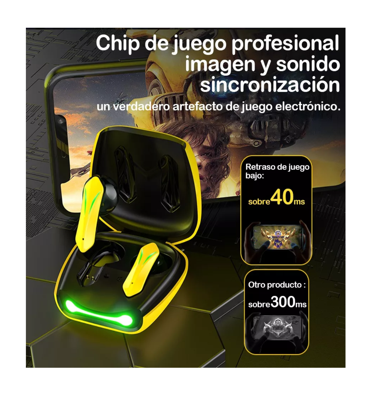 Foto 6 pulgar | Audífonos Inalámbricos Belug Bluetooth 5.2 Gamer con Luces Led Amarillo