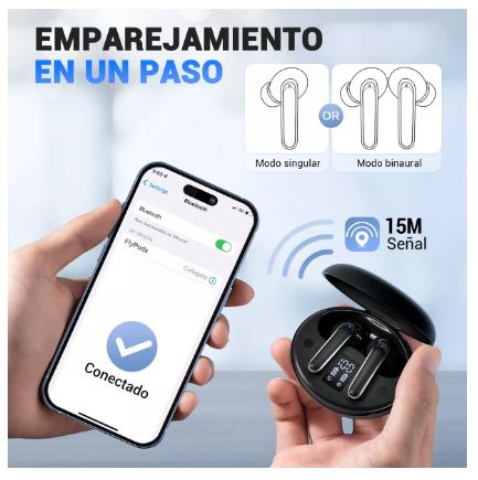 Foto 4 pulgar | Audífonos Wünd In-ear Gamer Inalámbricos Flypods Negro Con Luz Led