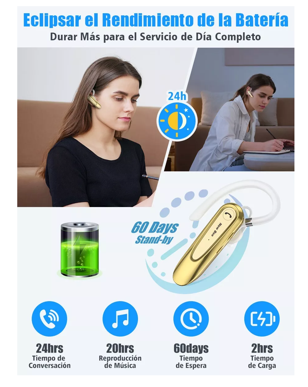 Foto 5 pulgar | Auriculares Monoaurales In-Ear Belug Dorado Inalámbrico