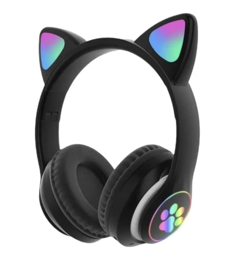 Audifonos Orejas de Gato Bluetooths 5.1 Led Diadema Ninos Negro Stn-28 T $649