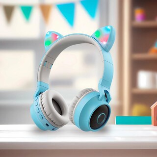 Foto 4 | Audífonos Inalámbricos De Gato Con Luz Led Plegables Azul Bluelander