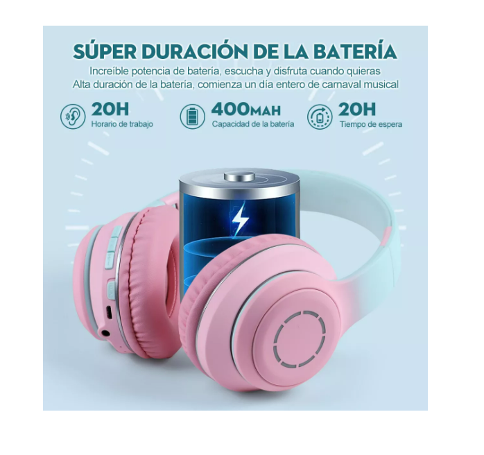 Foto 2 | Audífonos Inalámbrico Diadema Con Luz Led Bluetooth 400mah Wünd