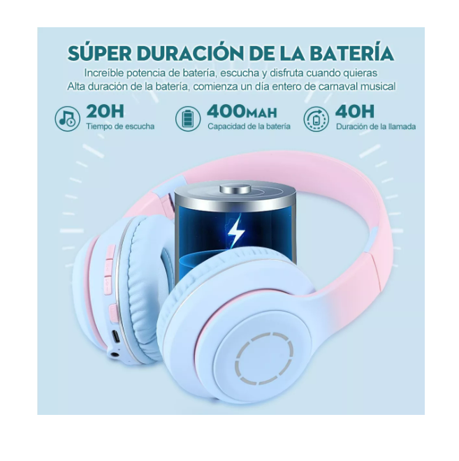 Foto 4 pulgar | Audífonos Inalámbrico Diadema Con Luz Led Bluetooth 400mah Wünd