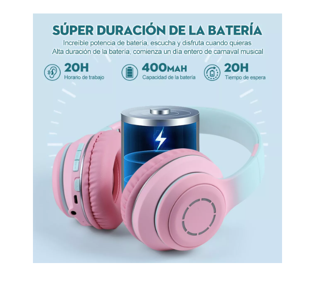 Foto 2 | Audífonos Inalámbrico Wünd Diadema Con Luz Led Bluetooth 400mah