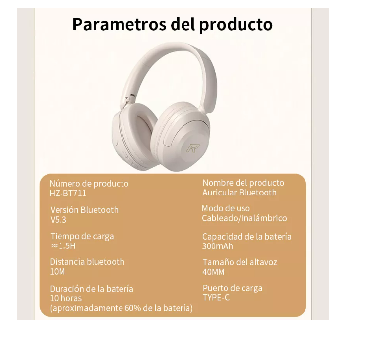 Foto 3 pulgar | Auriculares Inalámbricos Bluetooth Grandes Y Cómodos Color Crema