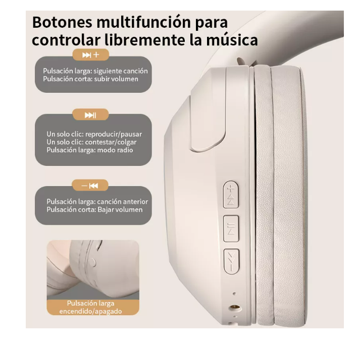 Foto 4 pulgar | Auriculares Inalámbricos Bluetooth Grandes Y Cómodos Color Crema