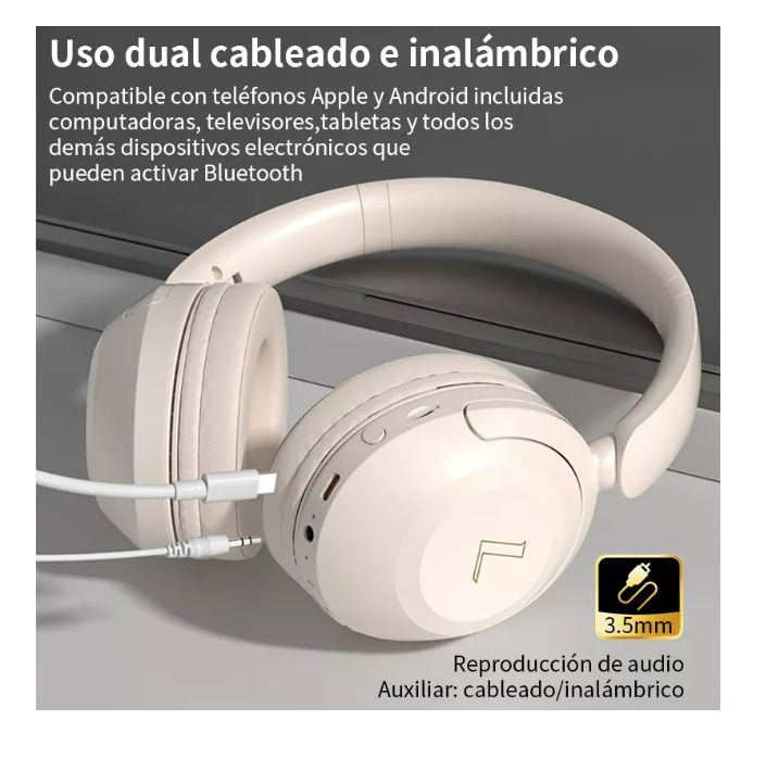 Foto 5 pulgar | Auriculares Inalámbricos Bluetooth Grandes Y Cómodos Color Crema