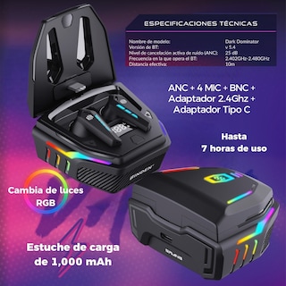 Foto 4 | Audífonos Gamer Biden Dark Dominator Tws Anc Bluetooth Usb 2.4ghz