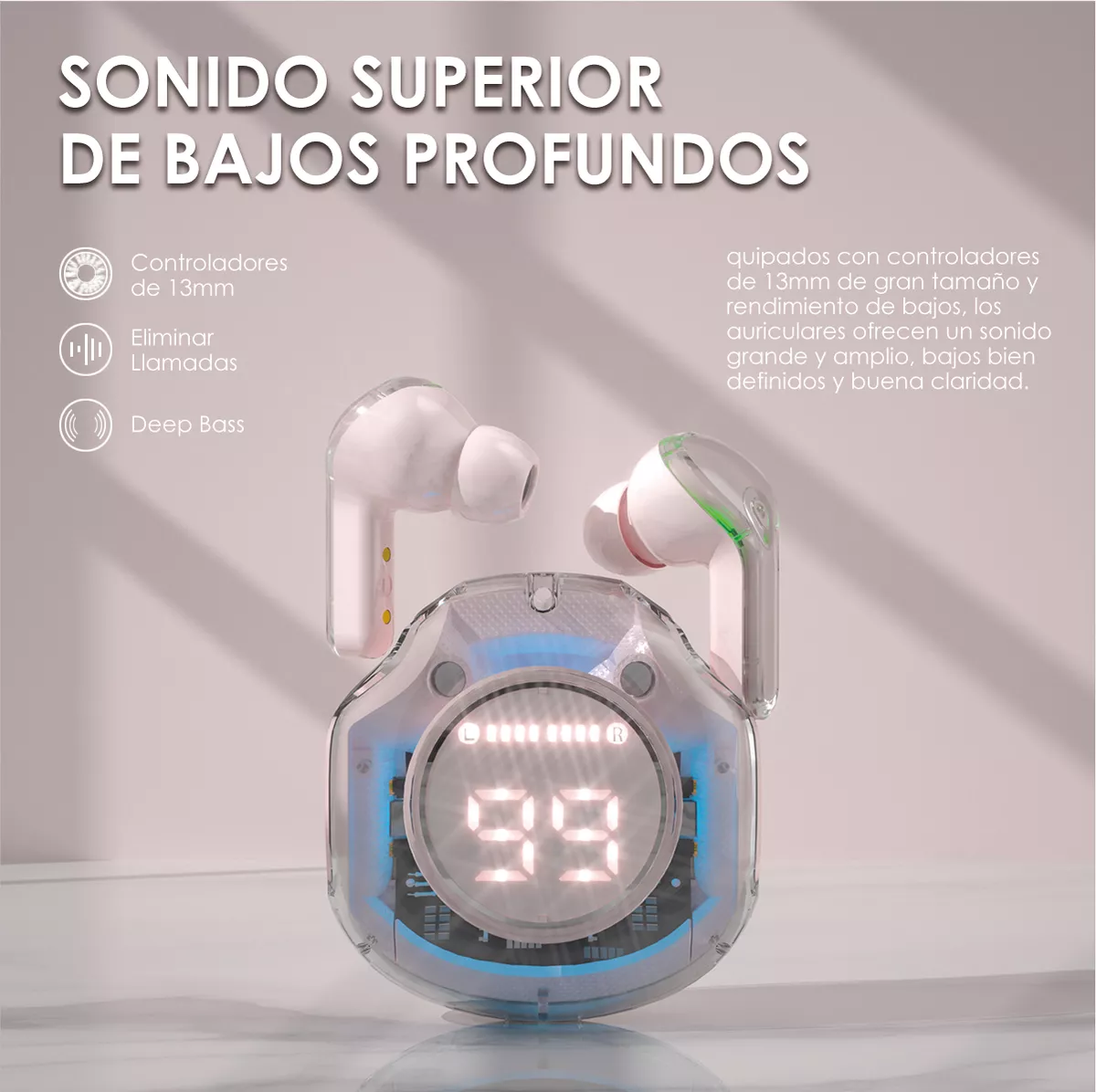 Foto 4 pulgar | Audífonos Bluetooth con Luz Rgb Belug Rosa