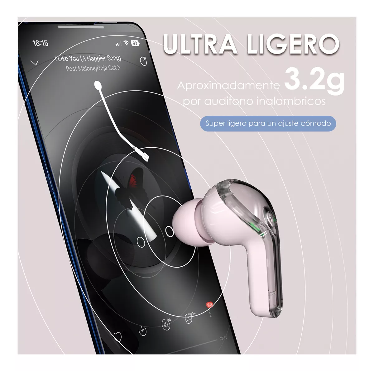 Foto 6 pulgar | Audífonos Bluetooth con Luz Rgb Belug Rosa
