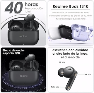 Foto 6 | Audífonos Realme Buds T310 Bluetooth con Cancelación de Ruido Negros