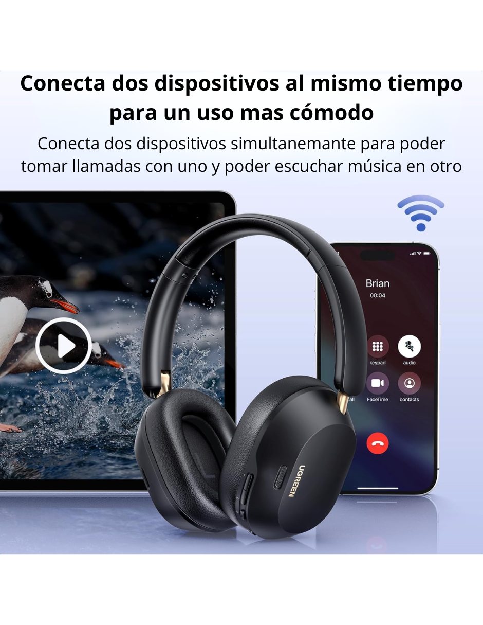Foto 6 pulgar | Audífonos De Diadema Inalámbricos Hitune Max5c Ugreen Negros