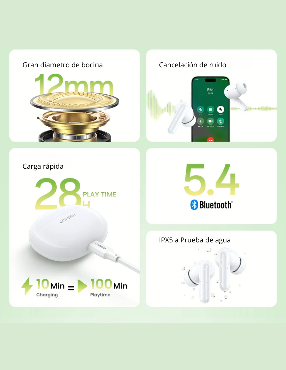 Foto 6 pulgar | Audífonos Inalámbricos Hitune P3 Ugreen Bluetooth 5.3 Earbuds Blanco