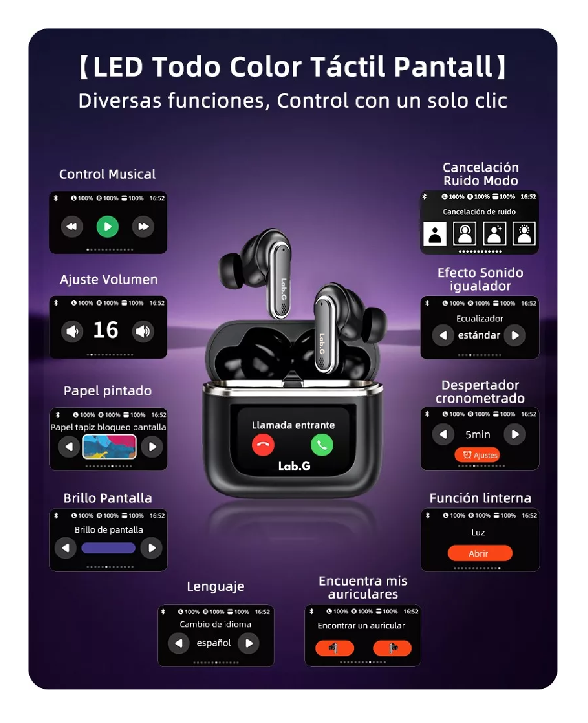 Foto 3 pulgar | Audífonos Smart Pantalla Anc Bluetooth 5.4 Tws Auriculares Negro
