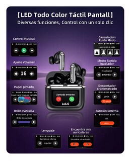 Foto 2 | Audífonos Smart Pantalla Anc Bluetooth 5.4 Tws Auriculares Negro