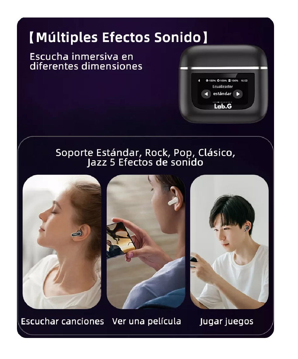 Foto 5 | Audífonos Smart Pantalla Anc Bluetooth 5.4 Tws Auriculares Negro