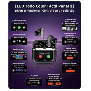Foto 2 | Audífonos Smart Pantalla Anc Bluetooth 5.4 Tws Auriculares Belug, Negro