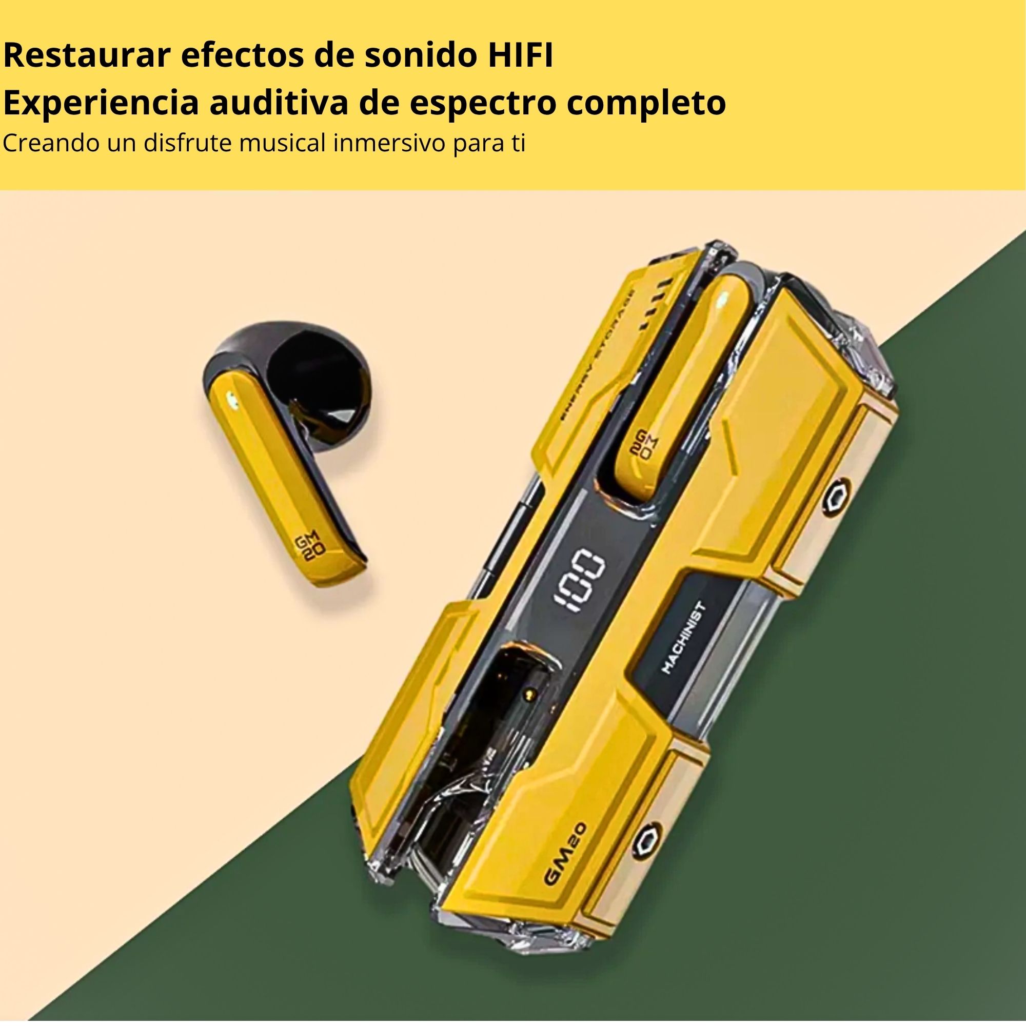 Foto 4 | Auriculares Inalámbricos Con Estuche De Carga Amarillo