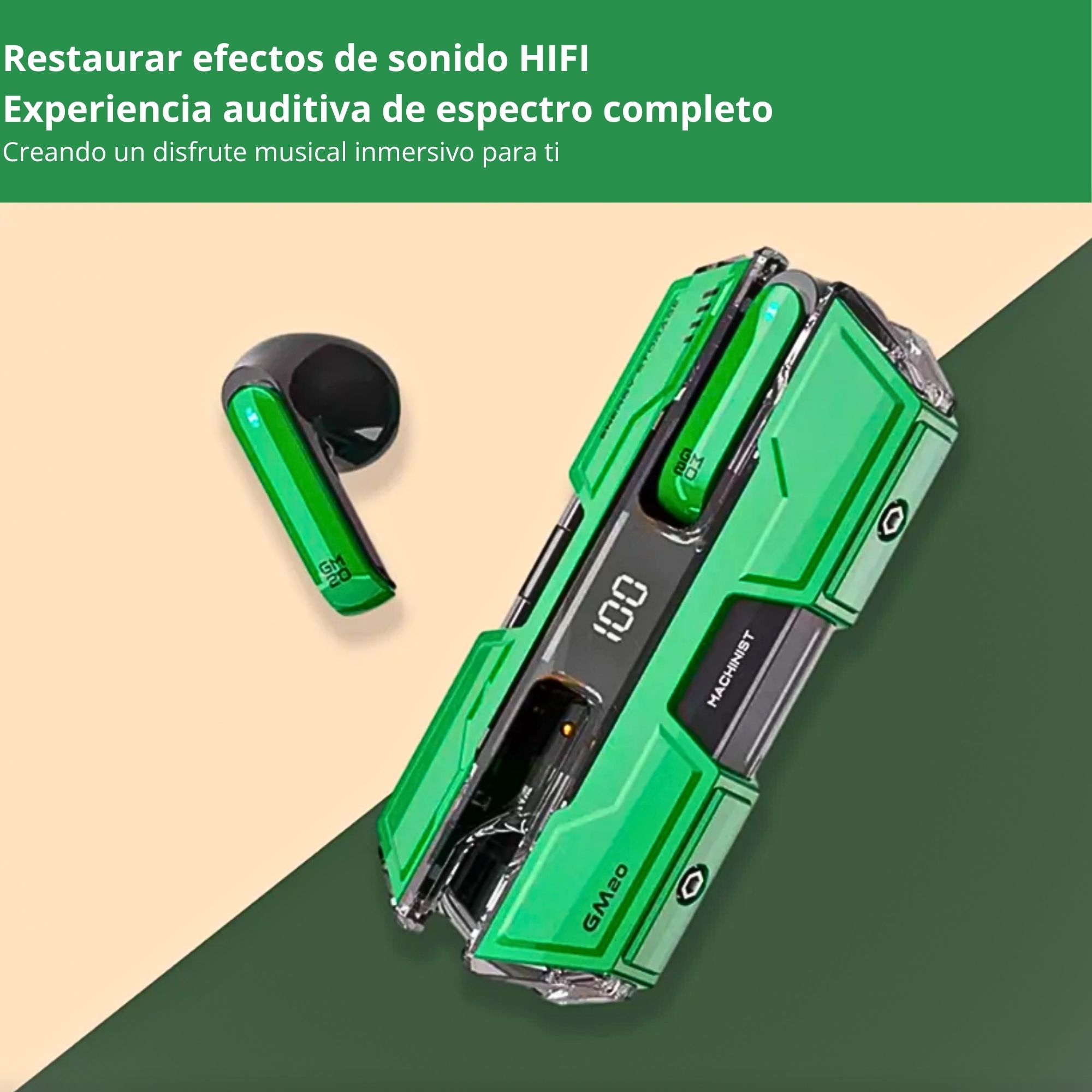 Foto 5 | Auriculares Inalámbricos Con Estuche De Carga Verde