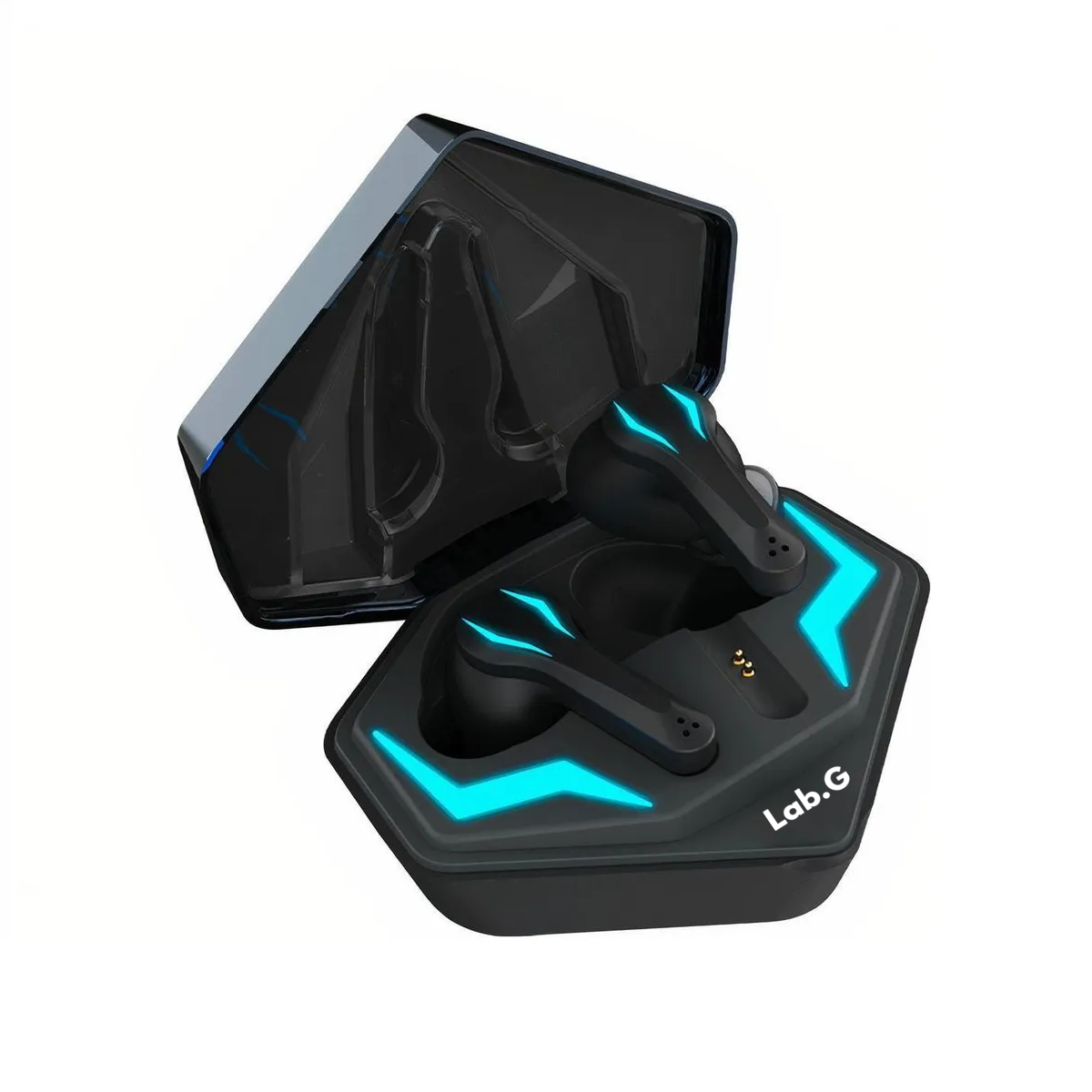 Foto 3 pulgar | Audífonos Gamer Bluetooth Inalámbricos Estuche Y Micrófono Luz Led Negro Con Azul Lab.g Multicolor